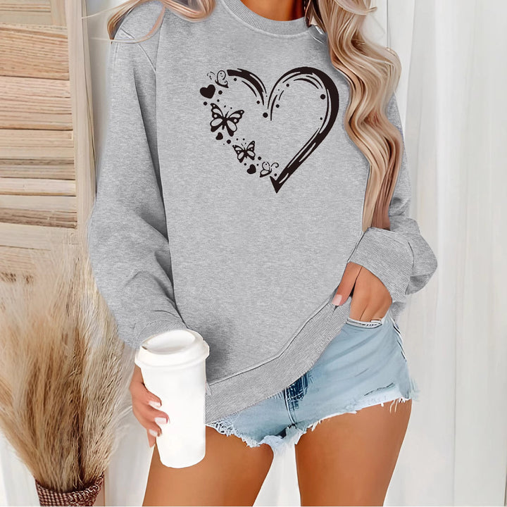 Damen Sweatshirt mit kreativem Herz- und Schmetterlingsdesign Drune