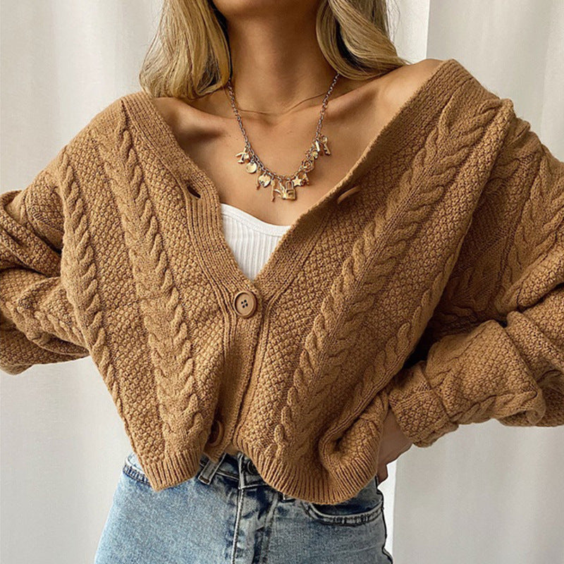 Damen Grobstrick Cardigan mit Knöpfen Drune