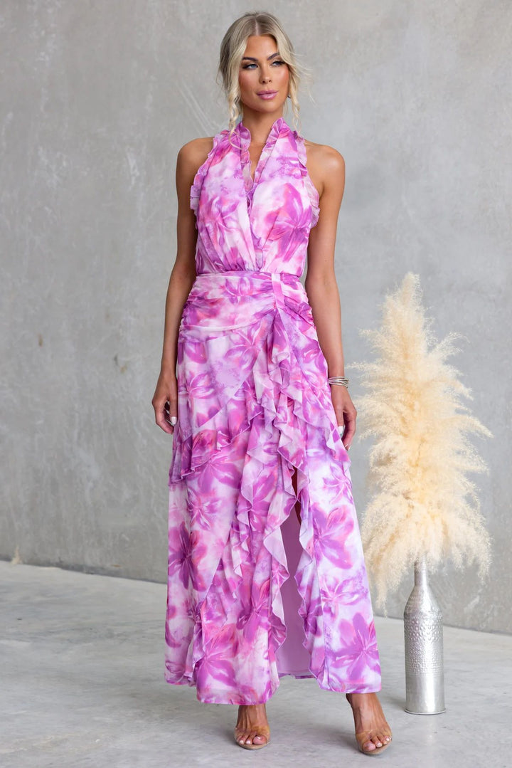 Damen Maxikleid mit fließendem Design und Rüschendetails Drune