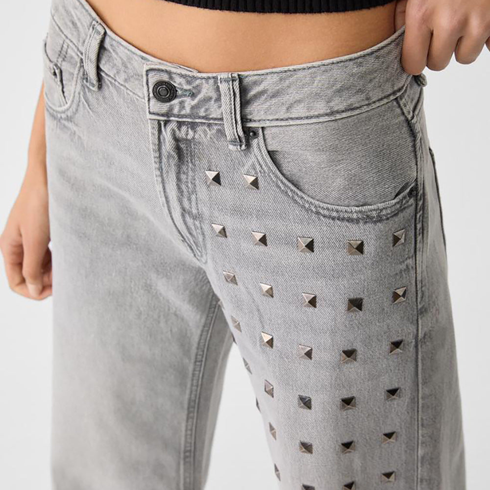 Damen Relaxed Fit Jeans mit modischen Nietenapplikationen Drune