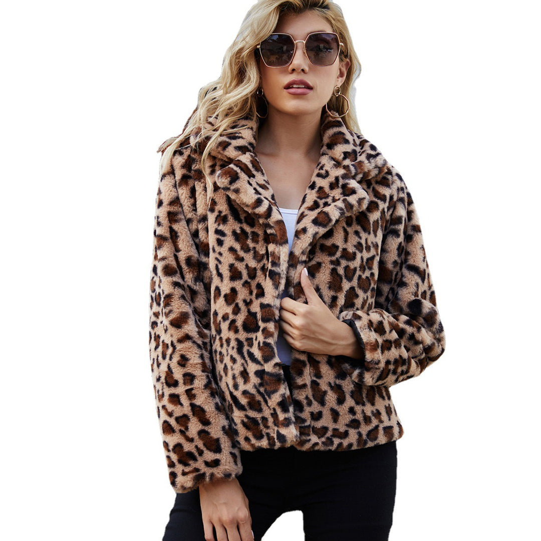 Damen Kuschelige Kunstpelzjacke mit Leo-Muster Drune