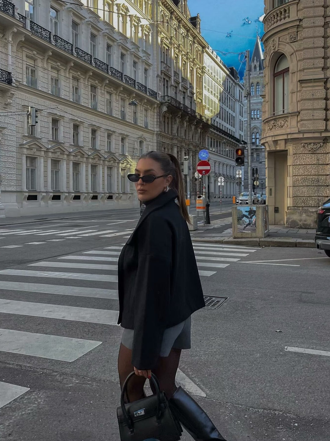 Damen modische Oversized-Jacke mit doppelter Knopfleiste und weitem Schnitt Drune