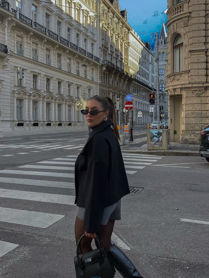 Damen modische Oversized-Jacke mit doppelter Knopfleiste und weitem Schnitt Drune