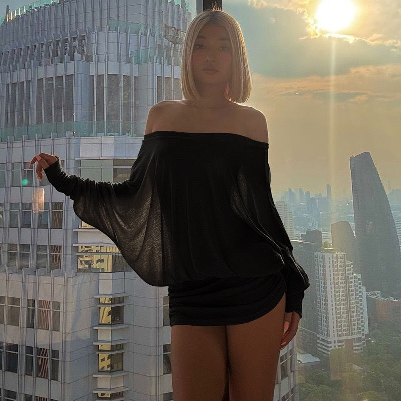 Damen Oversized Strickoberteil mit weitem Ausschnitt und langen Ärmeln Drune
