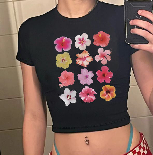 Damen Crop-T-Shirt mit kreativem Motiv und figurbetontem Schnitt Drune