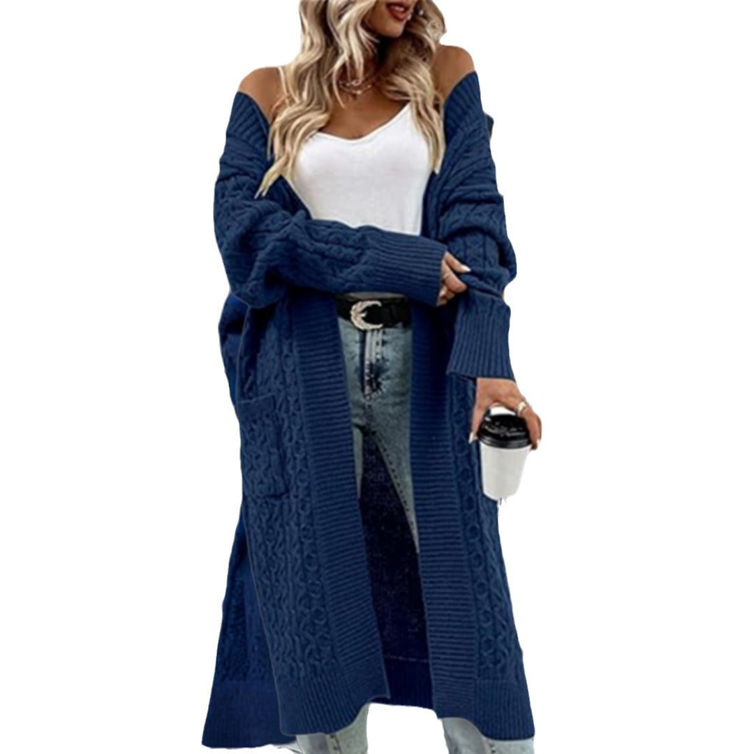Damen Strickmantel mit modischen Zopfmuster und tiefen Taschen Drune