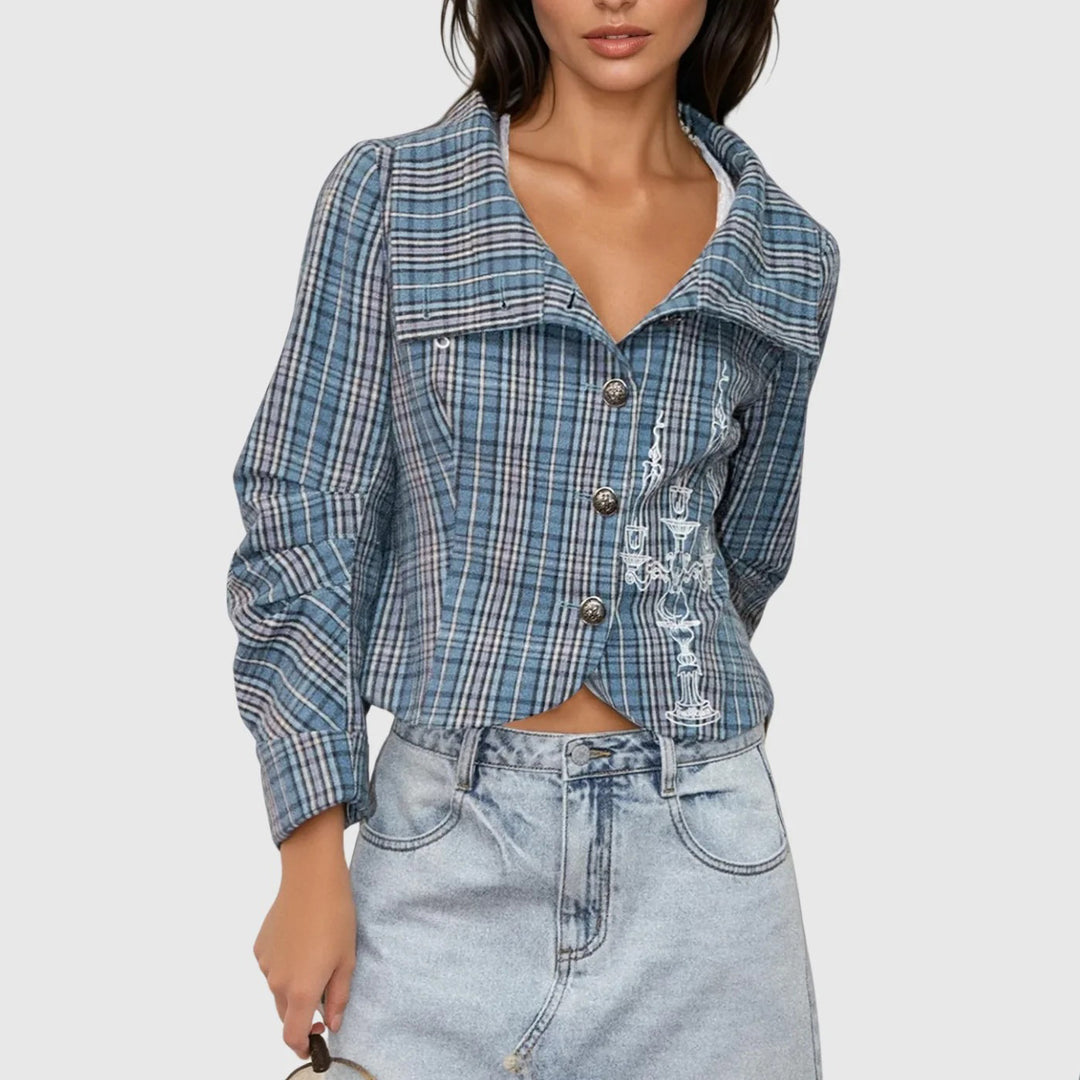 Damen Karierte Blousonjacke mit hohem Kragen und einzigartigen Details Drune