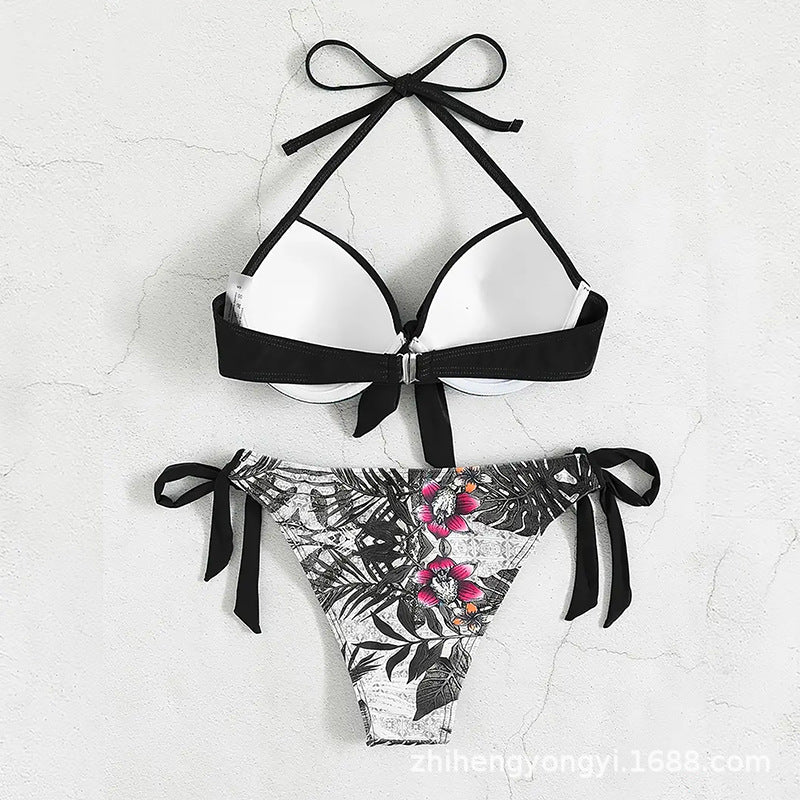 Damen Bikini mit knotenförmigem Oberteil und floralem Unterteil Drune