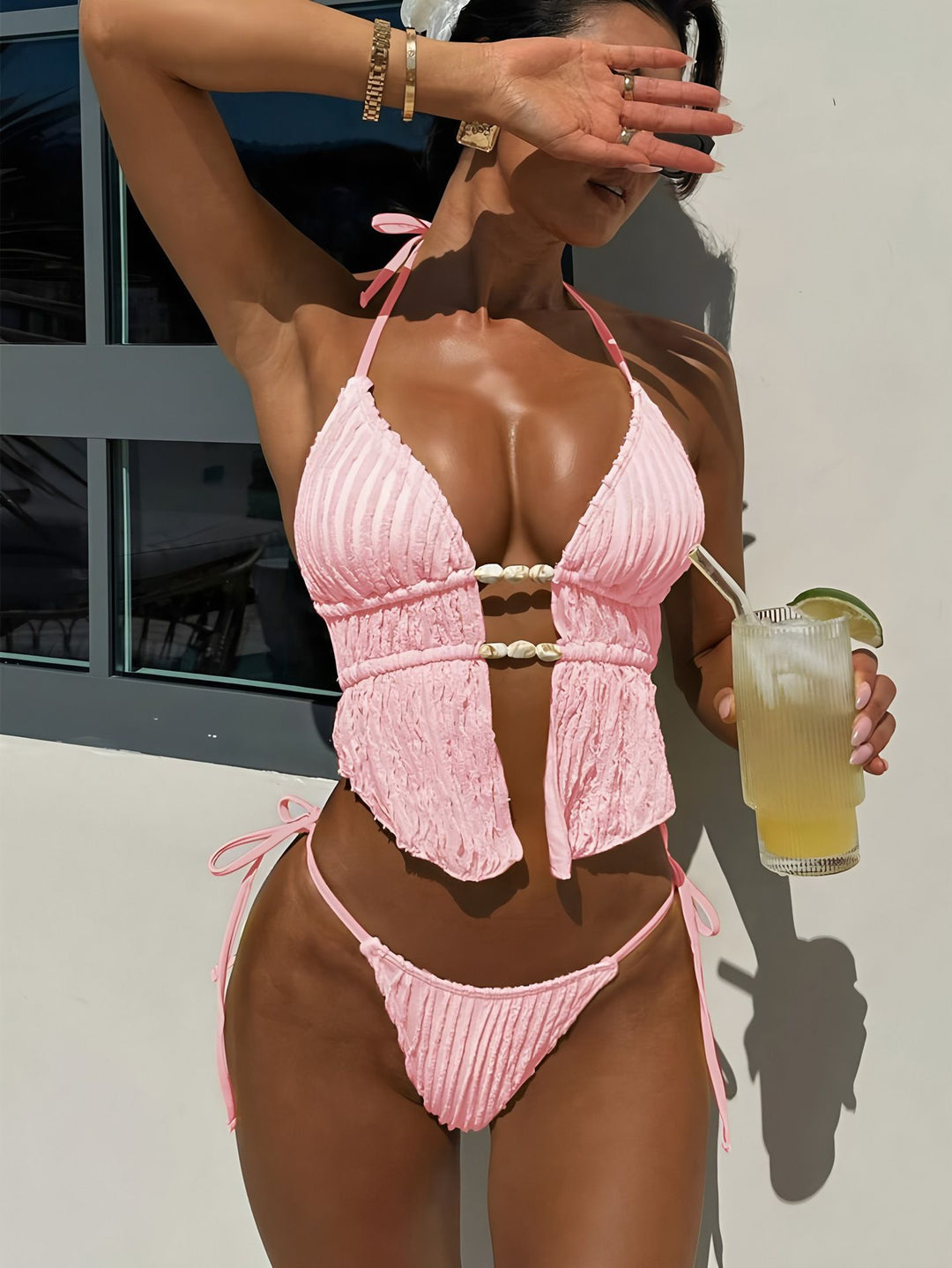 Damen Rüschenbikini mit Perlenakzenten Drune
