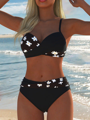 Damen Badeanzug Set mit modischem Blumendruck und hoher Taille Drune