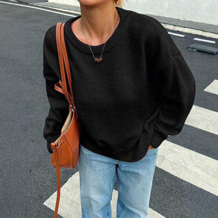 Damen Bequemer Pullover aus feiner Strickqualität mit zeitlosem Rundhalsausschnitt Drune