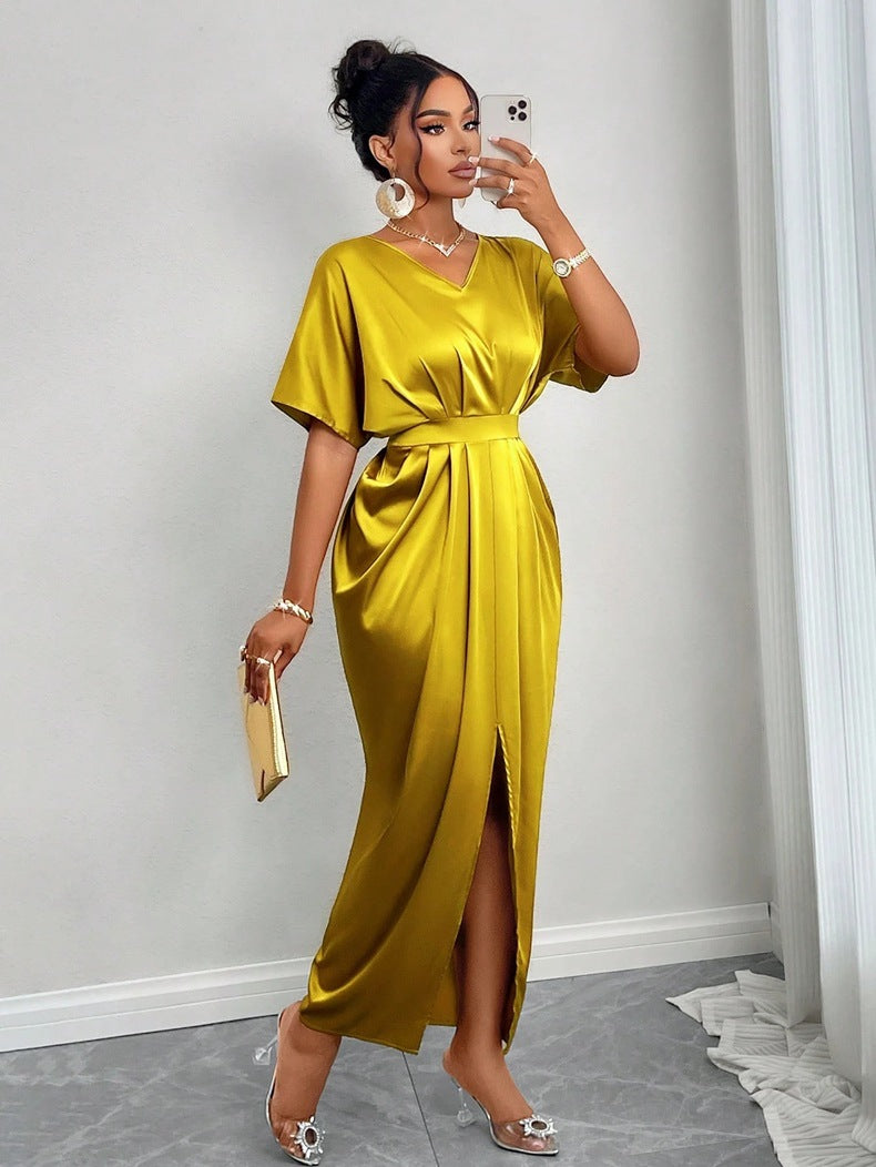 Damen Maxikleid mit elegantem V-Ausschnitt und tailliertem Design Drune