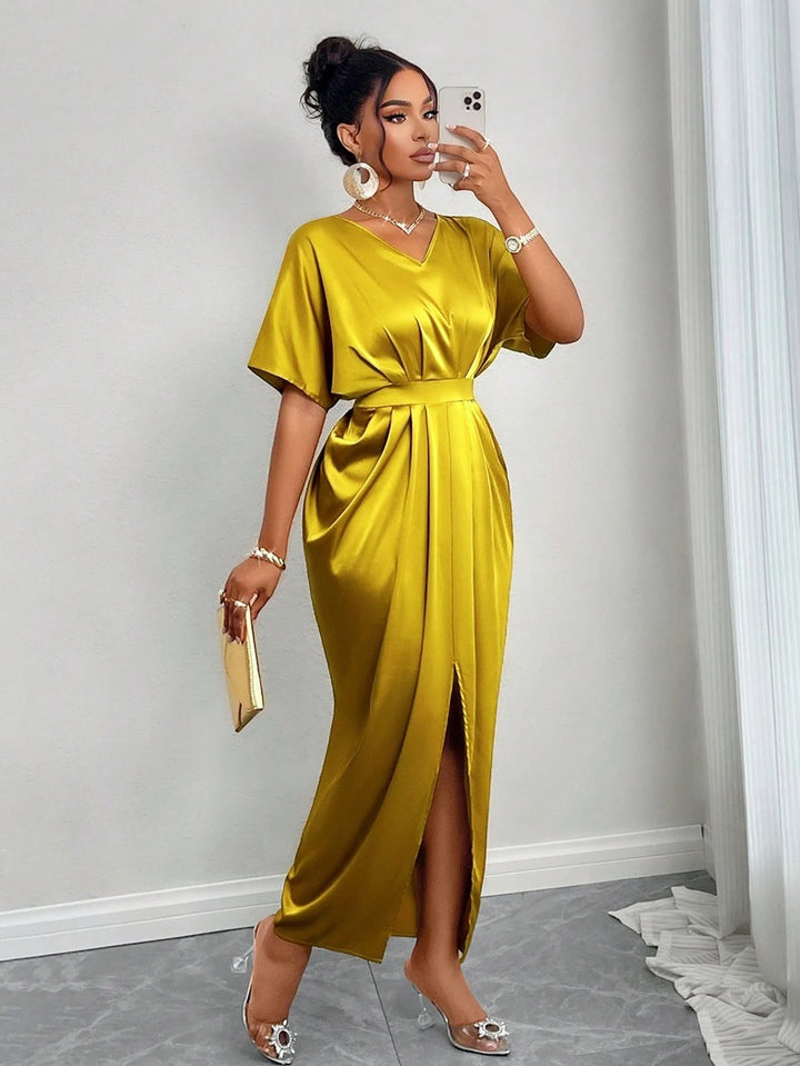 Damen Maxikleid mit elegantem V-Ausschnitt und tailliertem Design Drune
