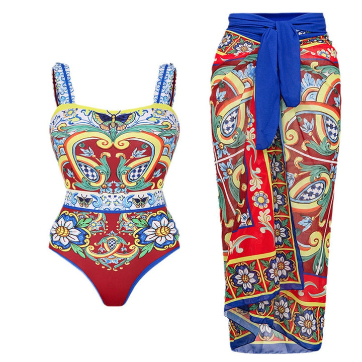 Damen Badeanzug-Set mit floralem Muster und elegantem Wickelrock Drune