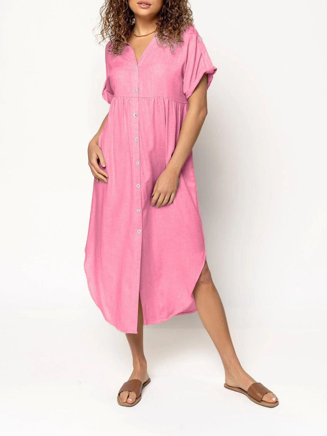 Damen Hemdkleid mit bodenlangem Schnitt und Knopfdetails Drune