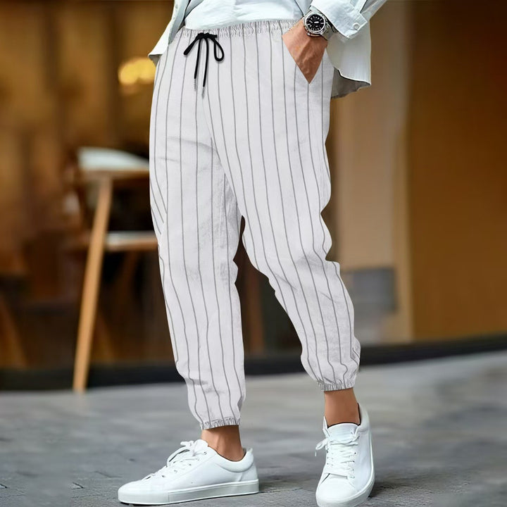 Damen lässige Streifenhose mit elastischem Bund und seitlichen Eingrifftaschen Drune