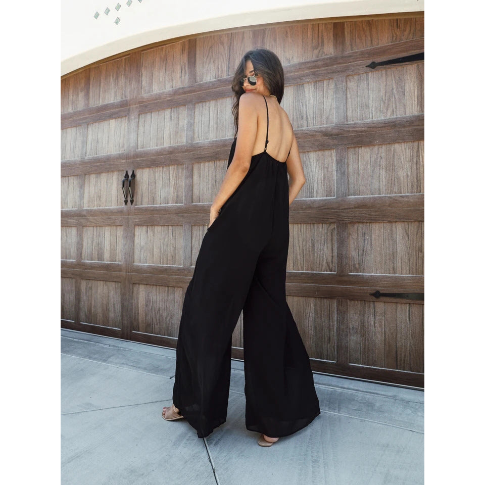 Damen Luftiger Jumpsuit mit weitem Schnitt und verstellbaren Trägern Drune