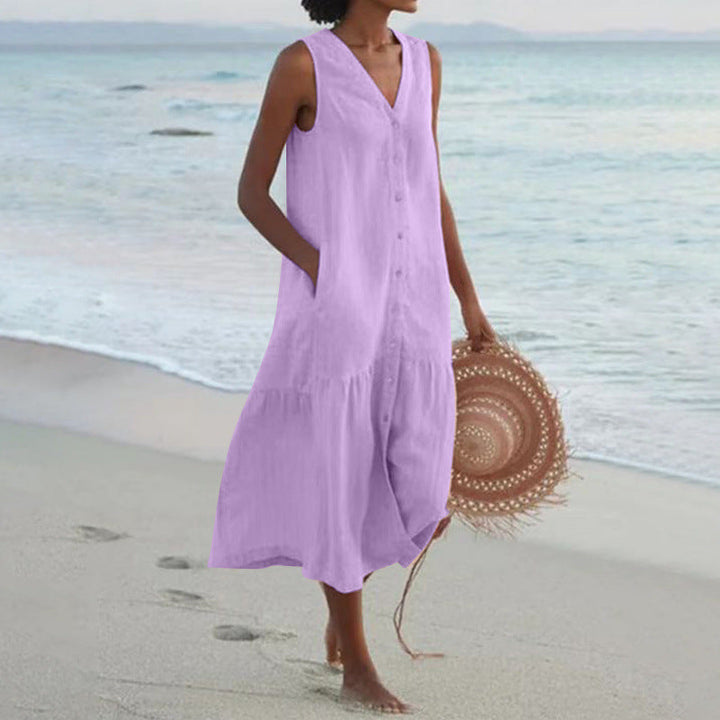 Damen Sommerliches Leinenkleid Drune