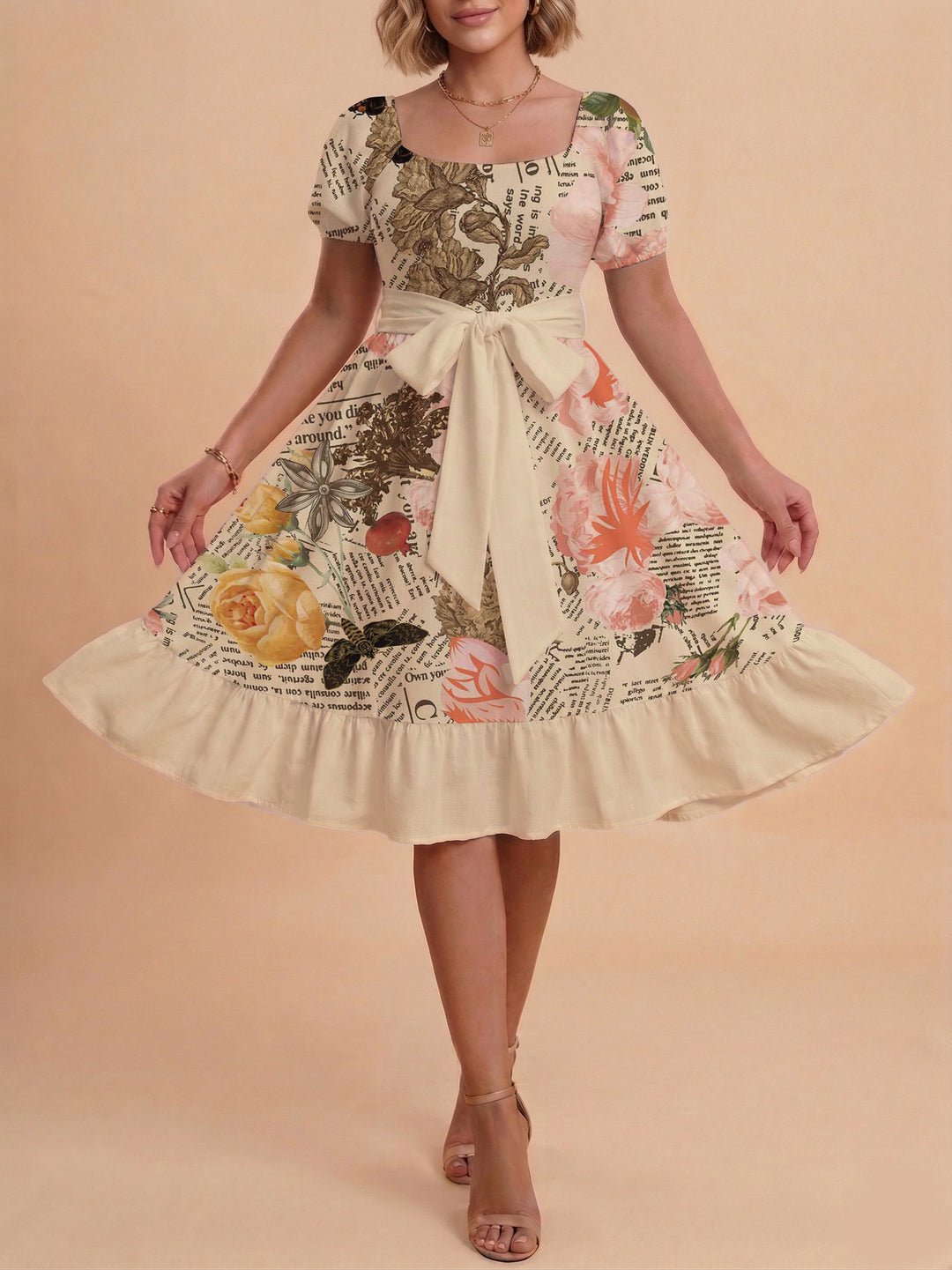 Damen schickes Glitzerkleid mit tailliertem Schnitt und Rüschensaum Drune