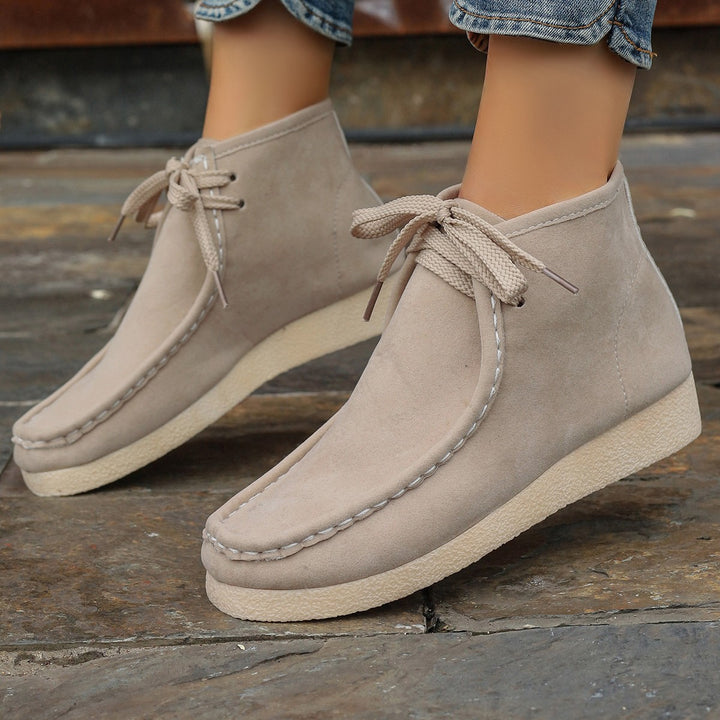 Damen  knöchelhohe Schnürboots mit Mokassinnaht, weicher Innensohle und crepe Sohle Drune