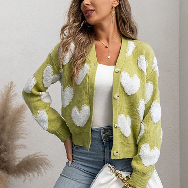 Damen kuschelige Strickjacke mit Herzmuster Drune