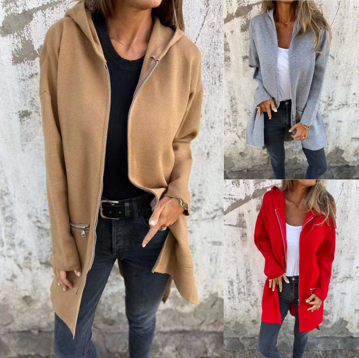 Damen stylische Gemütliche Jacke mit Kapuze Drune