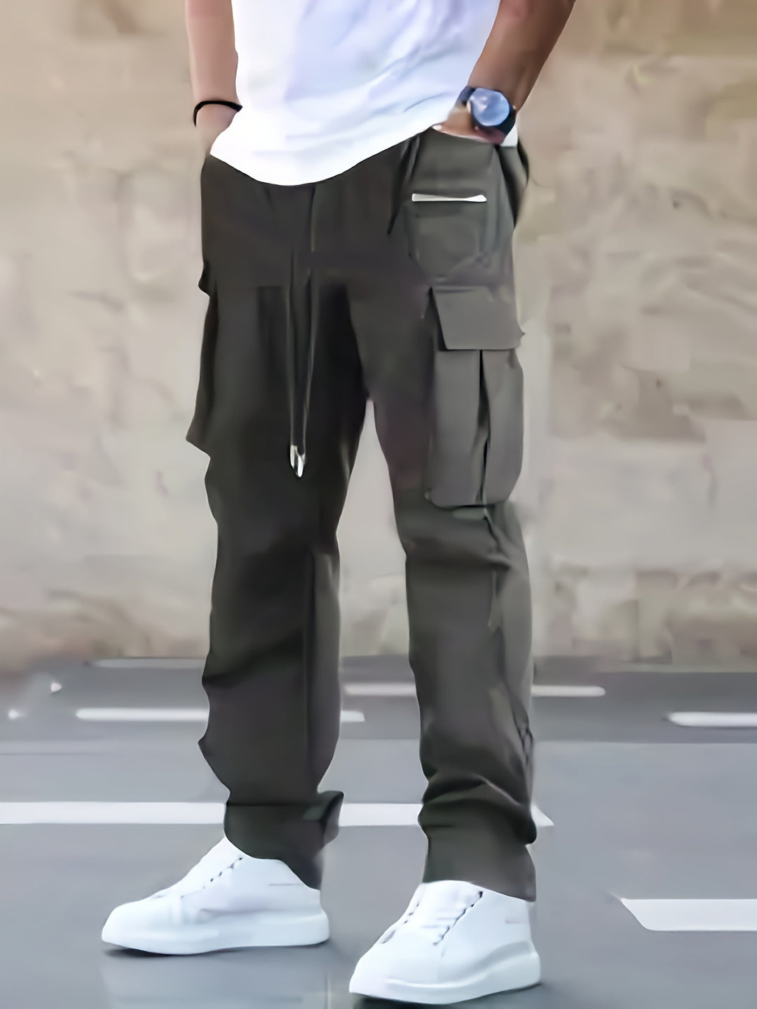 Herren moderne Cargo-Hose mit multifunktionalen Taschen und elastischem Bund Drune
