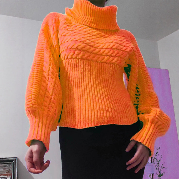 Damen gemütlicher Strickpullover mit hohem Kragen und strukturiertem Design Drune