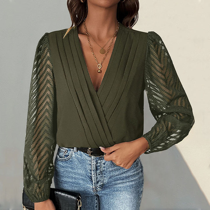 Damen Bodysuit mit eleganter Rüsche und transparenten Ärmeln Drune