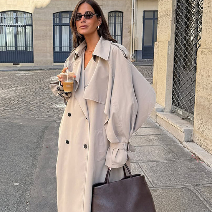 Damen eleganter Trenchcoat mit minimalistischem Design und praktischen Taschen Drune