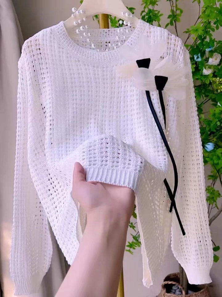 Damen Strickpullover mit einzigartigen floralen Applikationen Drune