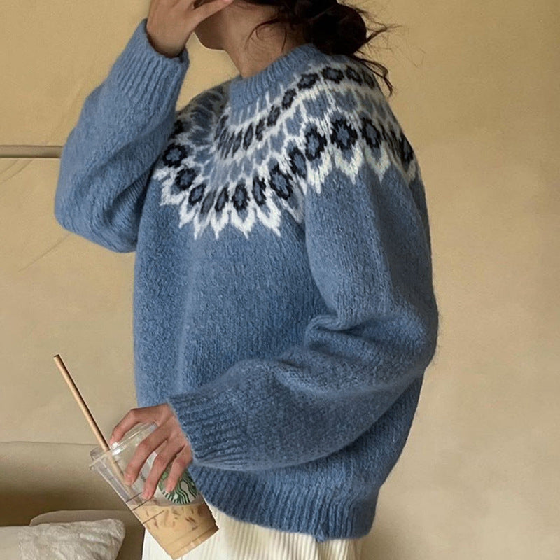 Damen Strickpullover mit traditionellem Norwegermuster Drune