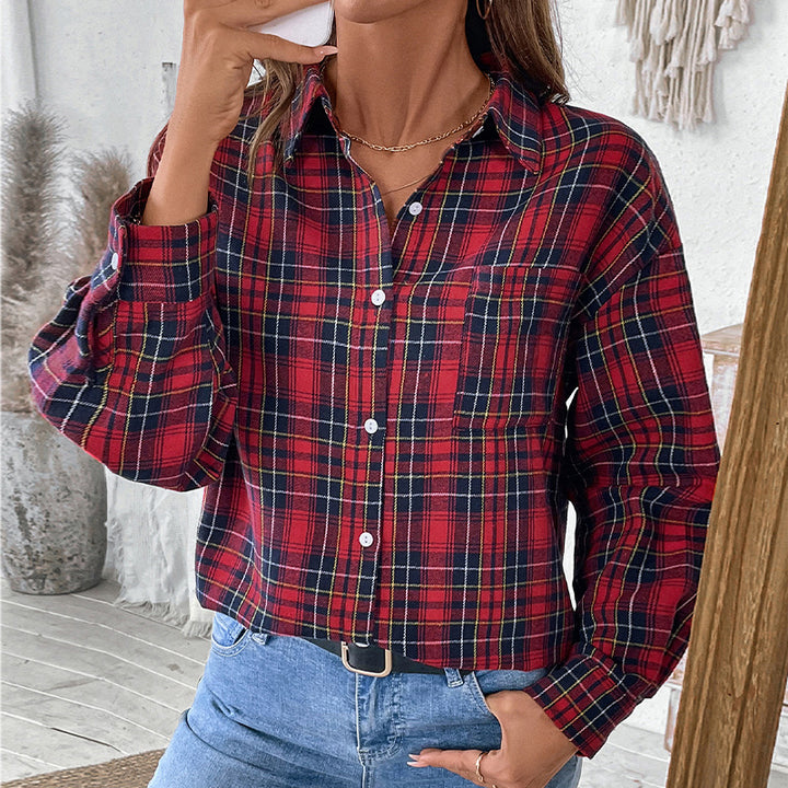 Damen kariertes Overshirt mit breiten Ärmel-Design Drune