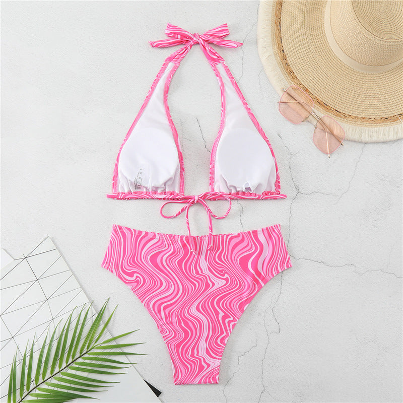 Damen Triangel-Bikini mit elegantem Wickeldetail und modischem Wellenmuster Drune