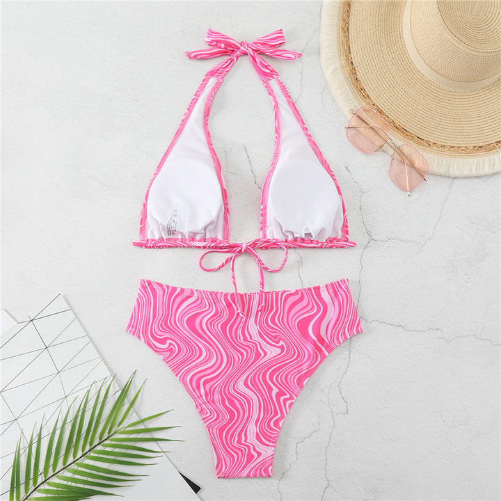 Damen Triangel-Bikini mit elegantem Wickeldetail und modischem Wellenmuster Drune
