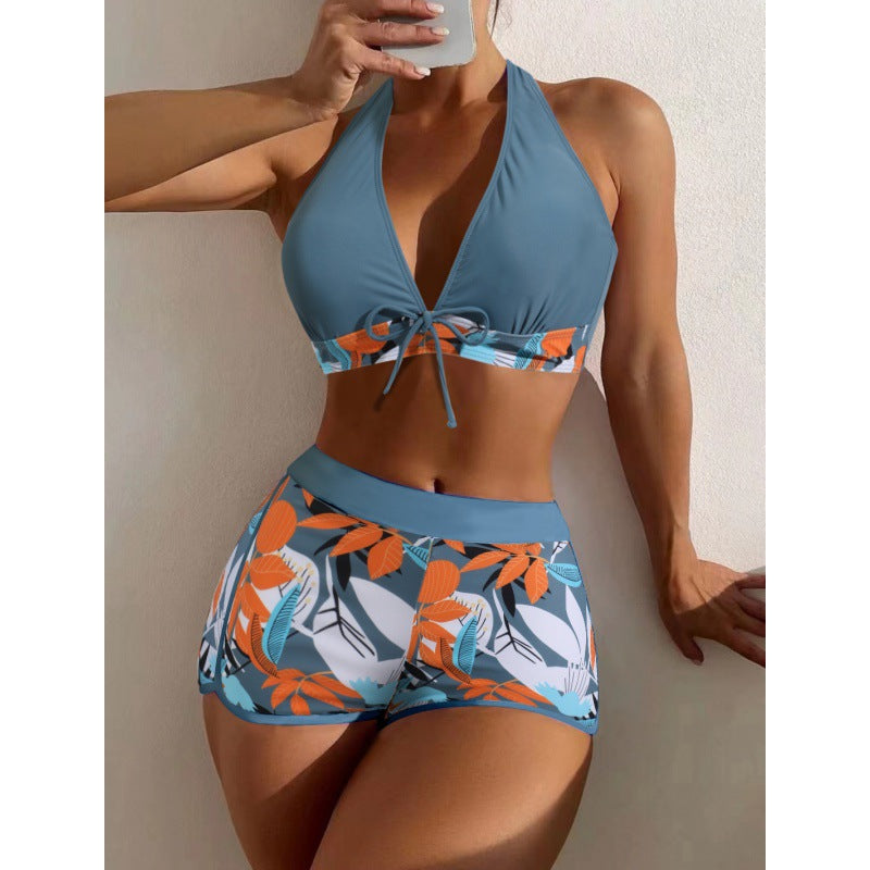 Damen Hochgeschlossen Bikini mit verspieltem Blumenmuster Drune