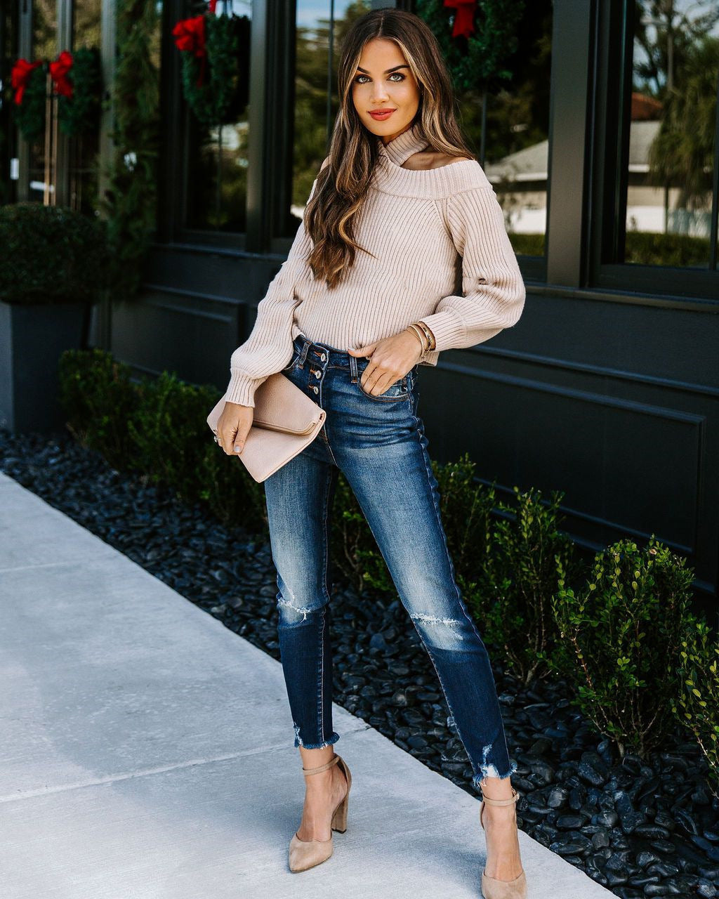 Damen Crop-Pullover mit hohem Kragen und Rippstruktur Drune