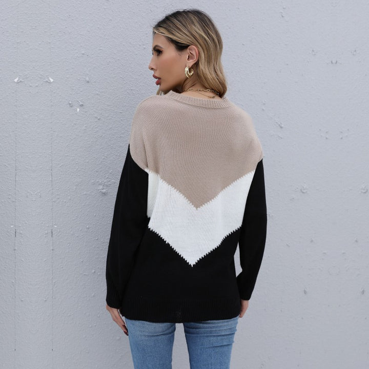 Damen lässiger Pullover mit V-Ausschnitt und geometrischem Muster Drune