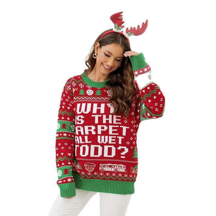 Damen Lustiger Weihnachtspullover mit auffälligem Schriftzug und festlichem Muster Drune