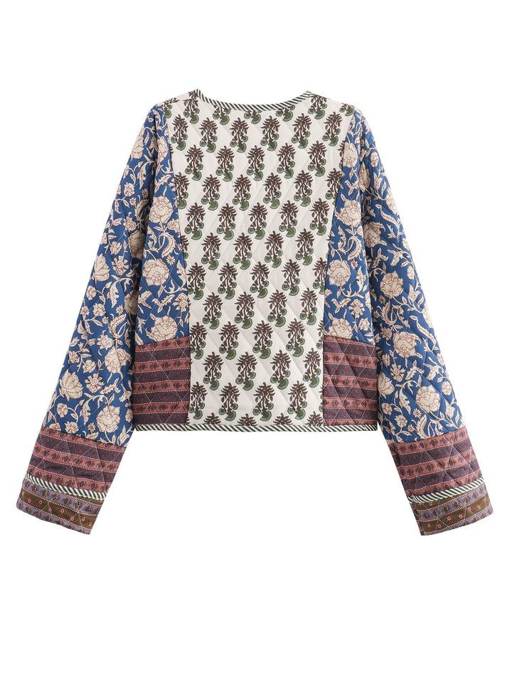 Damen Patchwork-Jacke mit floralen Mustern und weitem Schnitt Drune