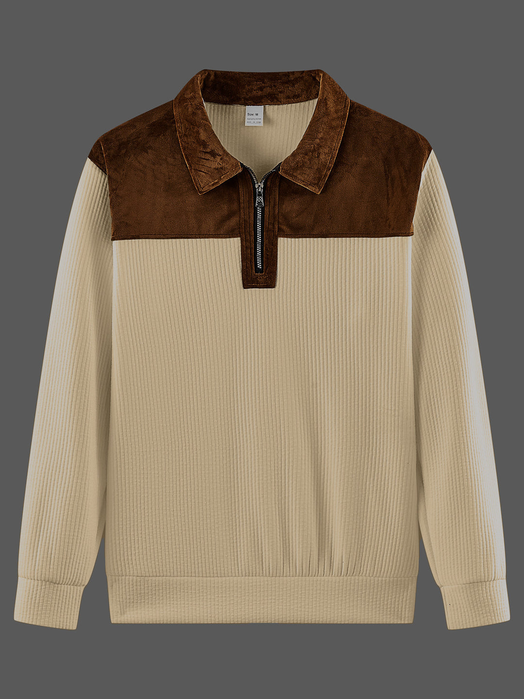 Unisex nan feinstrukturierter Strickpullover mit halbem Reißverschlusskragen und Samtbesatz Drune