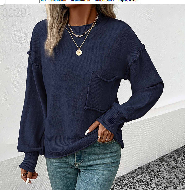 Damen Strickpullover mit praktischer Brusttasche und lässigem Schnitt Drune