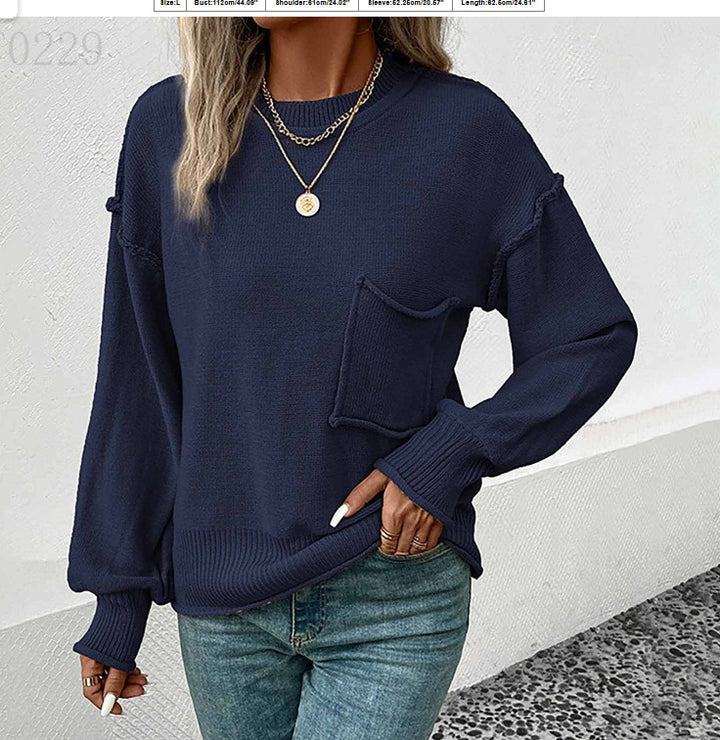 Damen Strickpullover mit praktischer Brusttasche und lässigem Schnitt Drune