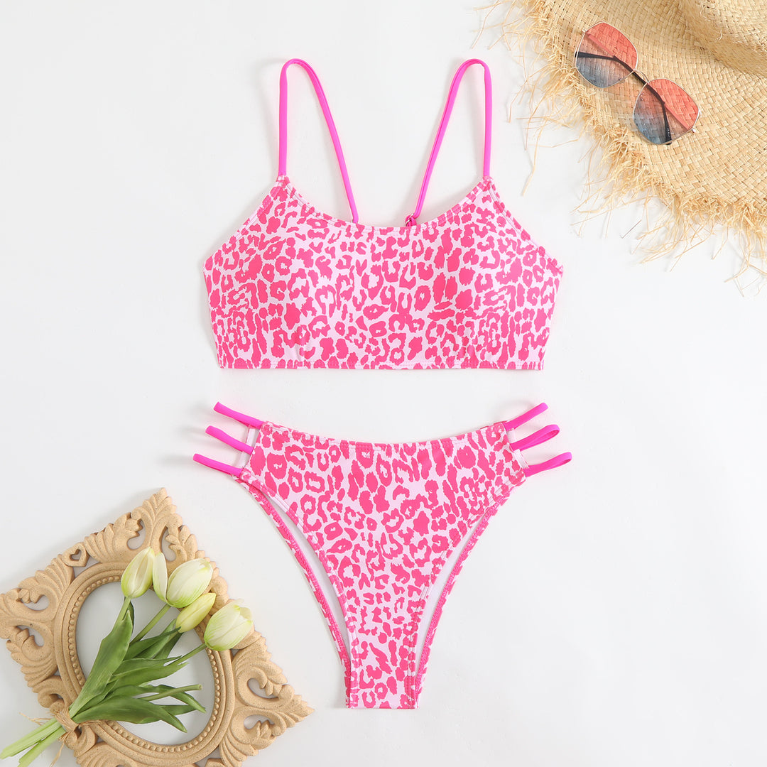 Damen Bikini-Set mit kreativem Leopardenmuster und verstellbaren Trägern Drune