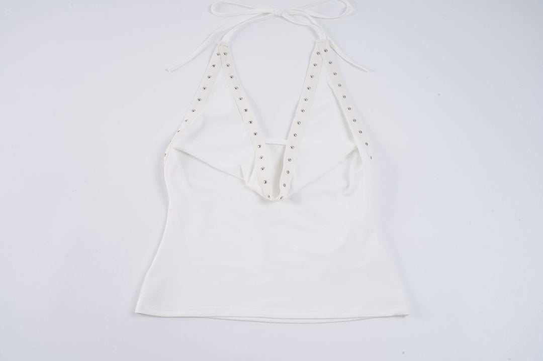 Damen Haltertop mit verführerischem V-Ausschnitt und eleganten Nietenverzierungen Drune