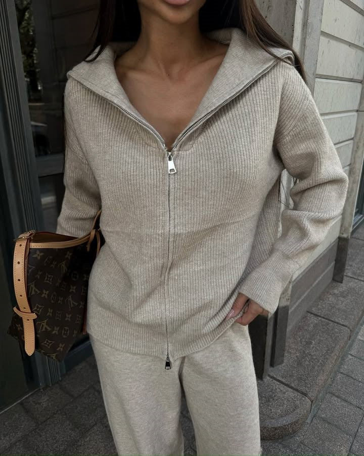 Damen Strickjacke mit hohem Kragen und Reißverschluss Drune