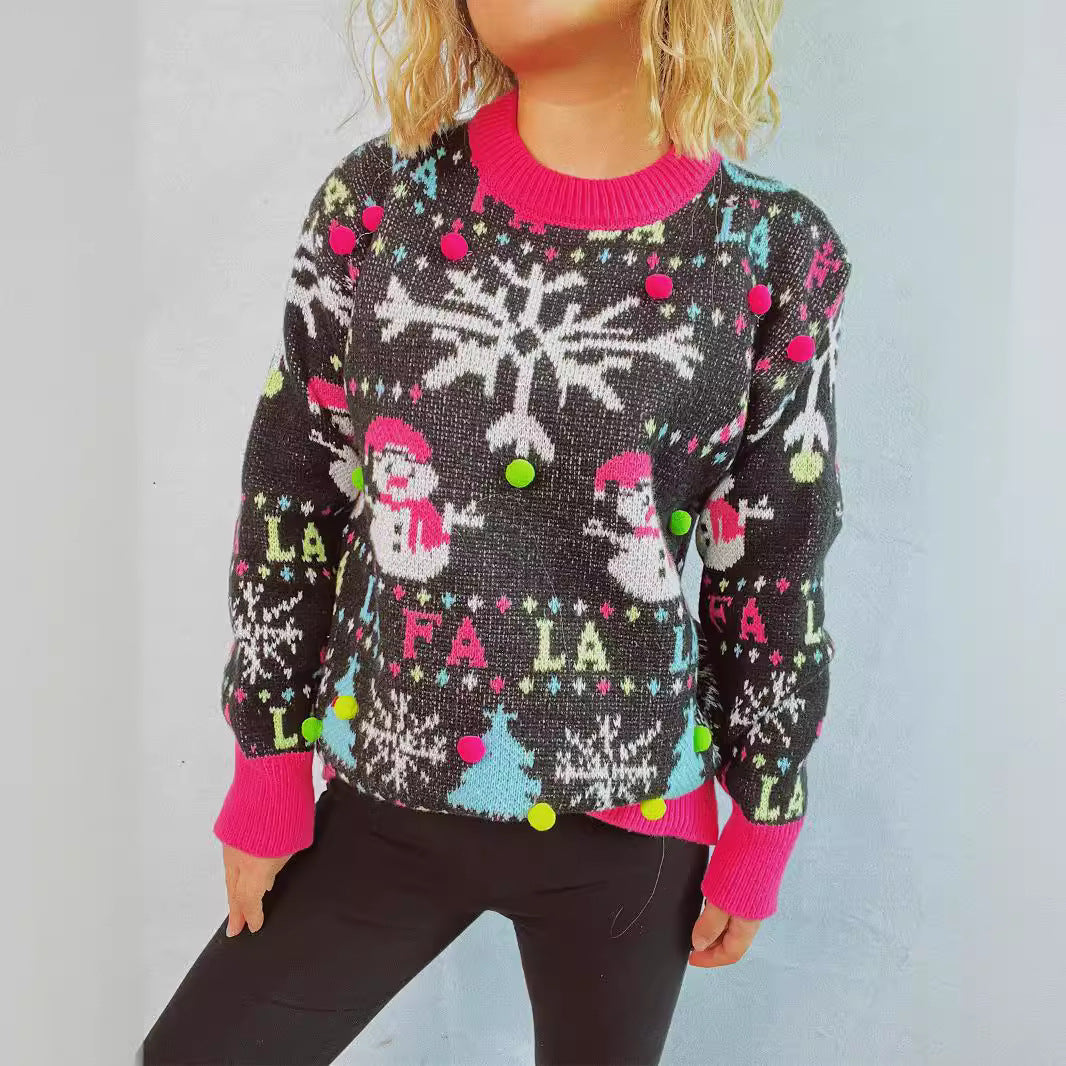 Damen festlicher Pullover mit bunten 3D-Applikationen und motivischem Design Drune