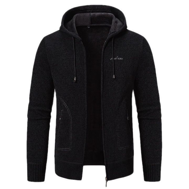 Herren nan warme Strickoptik-Zipjacke mit Teddyfutter, Kapuze und verdeckten Reißverschlusstaschen Drune