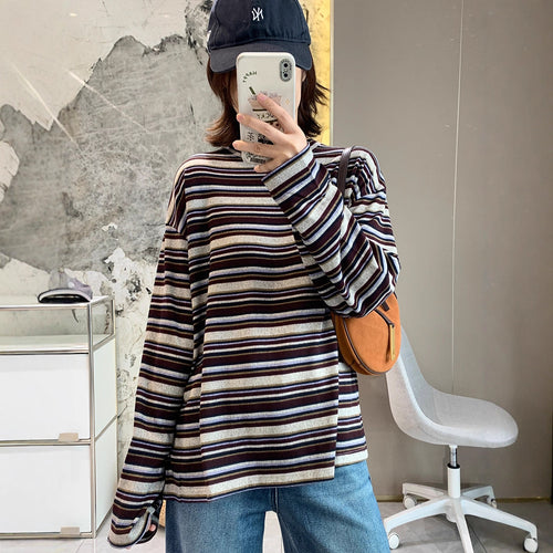 Damen lässiges Langarmshirt mit modernem Streifenmuster Drune
