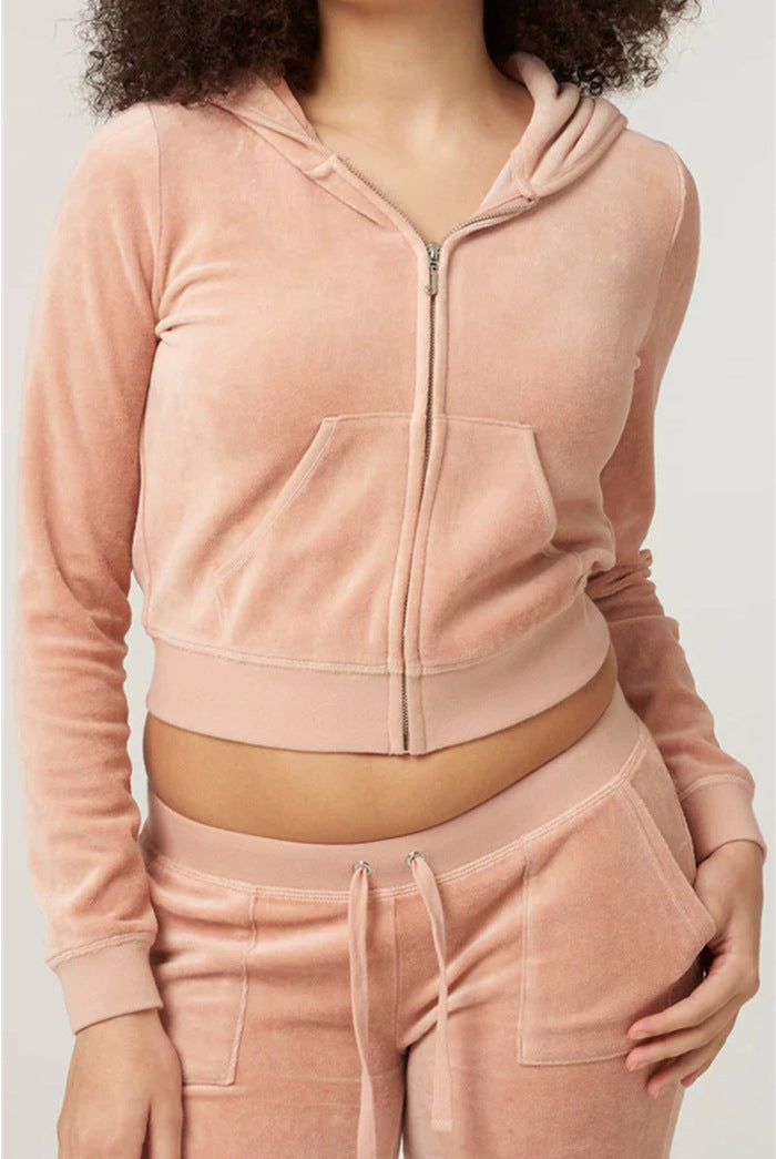 Damen Cropped Fleecejacke mit Kapuze Drune